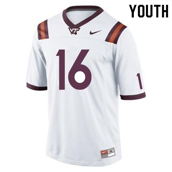 Youth #16 Hunter Green Virginia Tech Hokies College Football Jerseys Sale-White - Click Image to Close